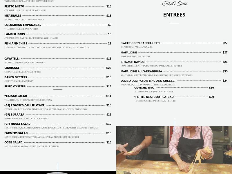 OCEANO COASTAL RESTAURANT Menu