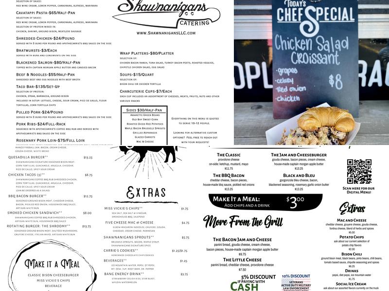 Shawnanigans LLC Menu