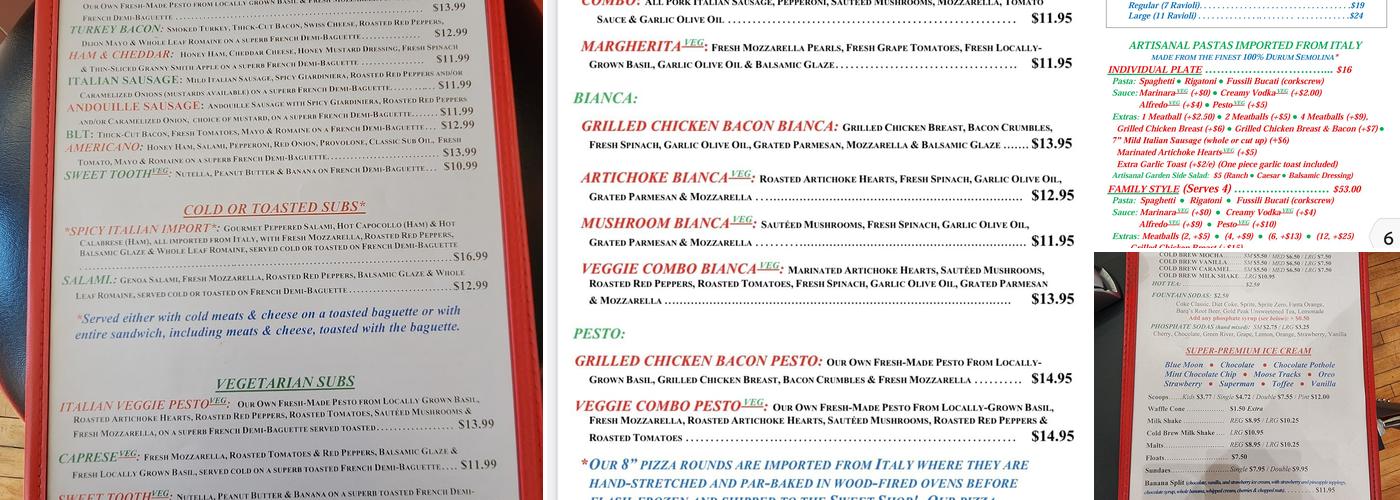 Cafe Italiano at The Sweet Shop Menu