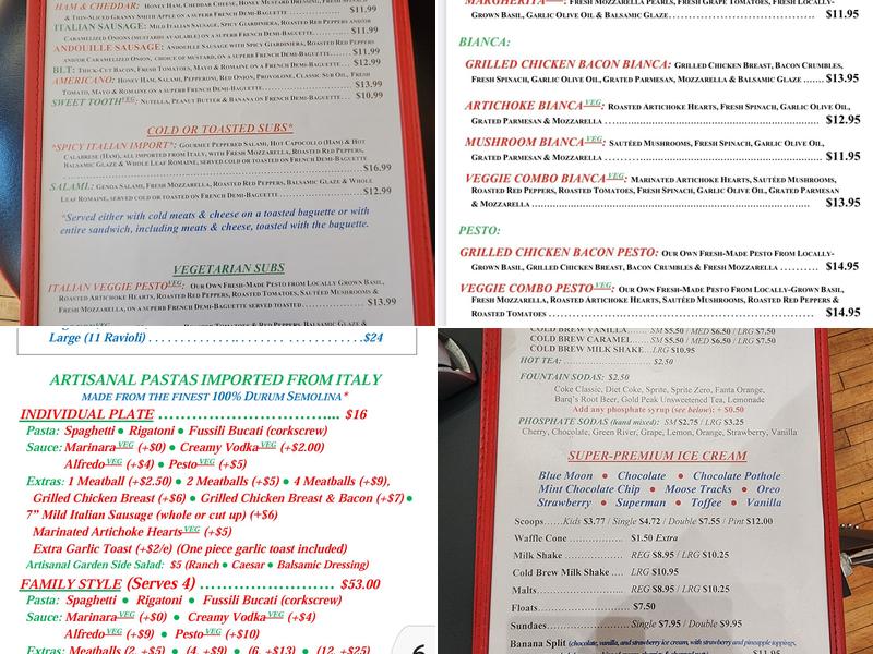 Cafe Italiano at The Sweet Shop Menu