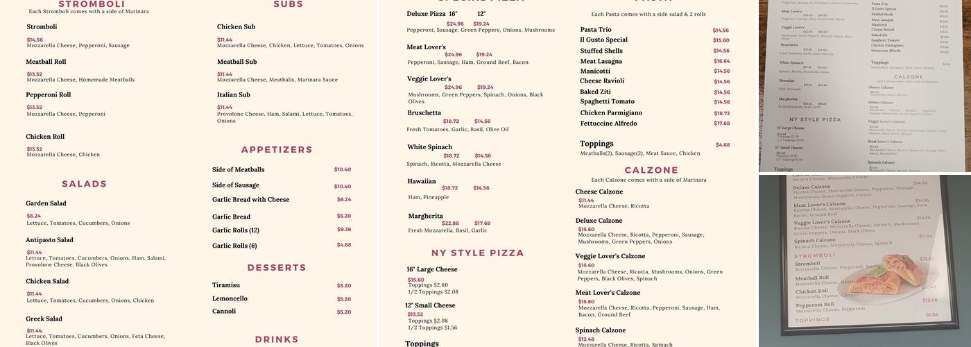 Il Gusto Pizza and Pasta Menu