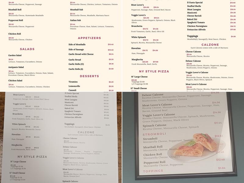 Il Gusto Pizza and Pasta Menu