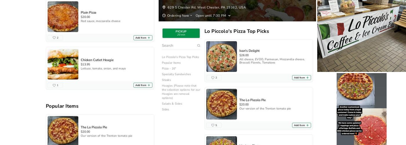 Lo Piccolo's Pizza Menu