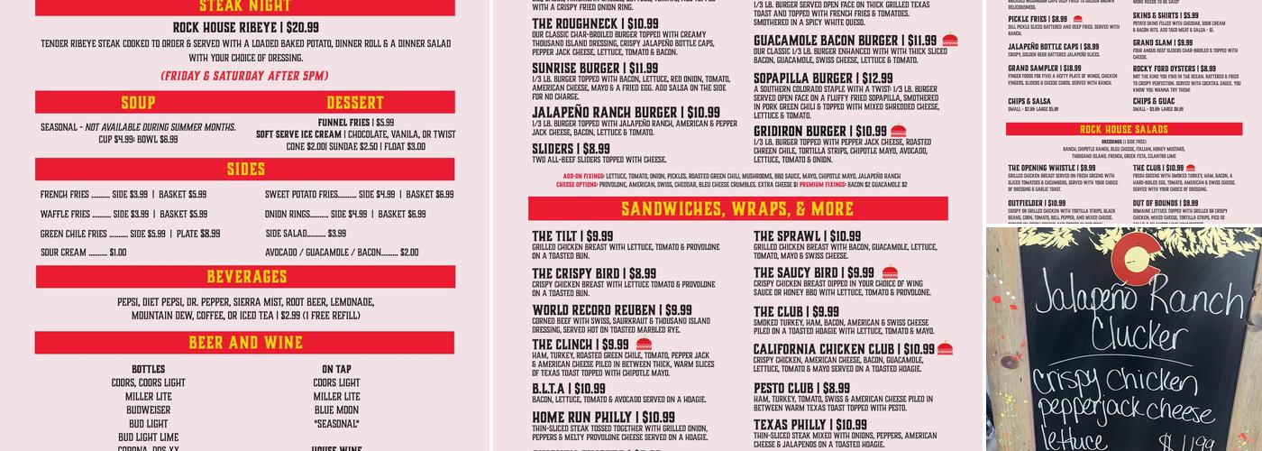 The Rock House Bar and Grill Menu