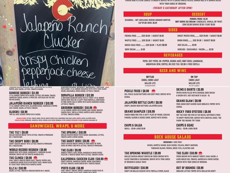 The Rock House Bar and Grill Menu