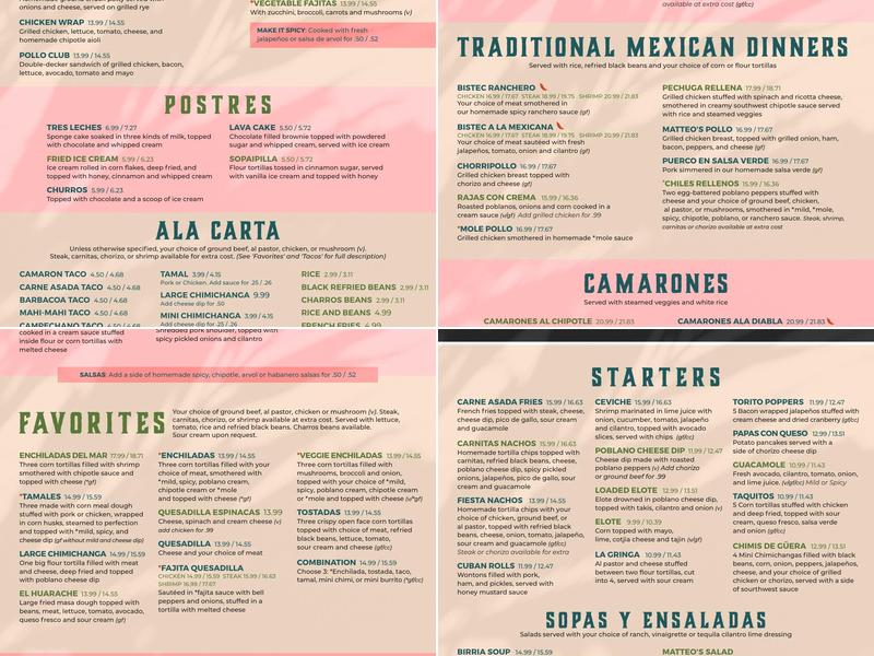 Matteo's Mexican Grill Menu