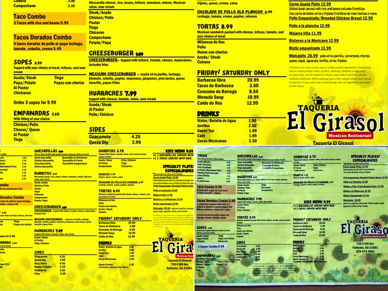 El Girasol Menu