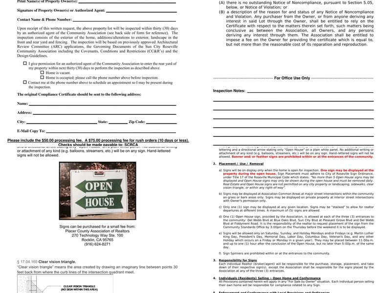 Sun City Roseville Community Association Menu