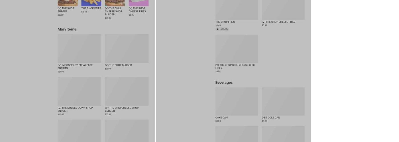 The Impossible Shop Menu