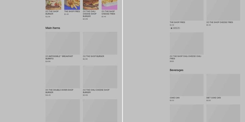 The Impossible Shop Menu