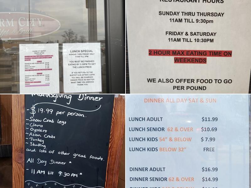 Charm City Buffet & Grill Menu