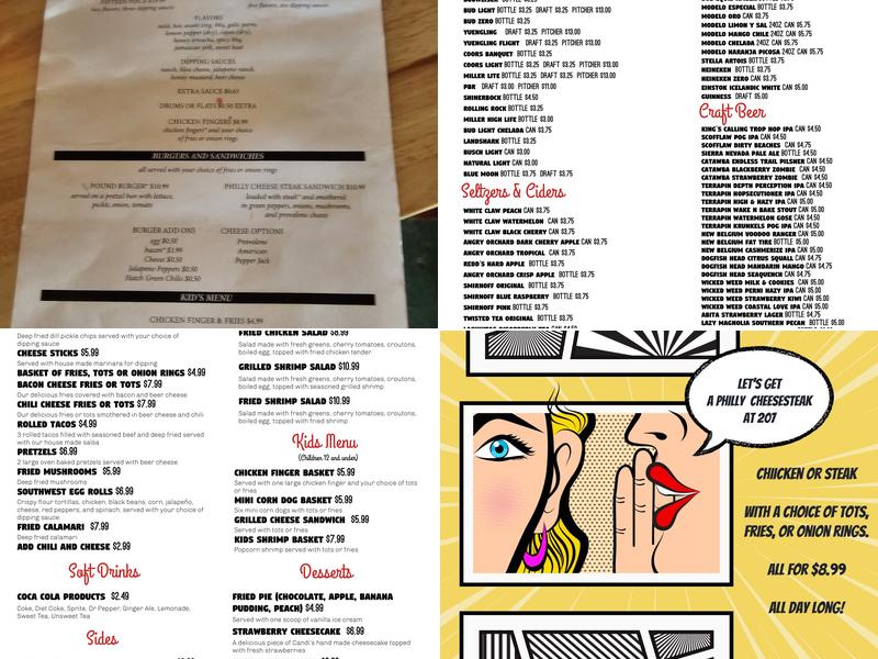 Warehouse 207 Menu