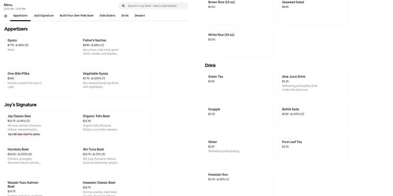 Joy Bowl East Longmeadow Menu