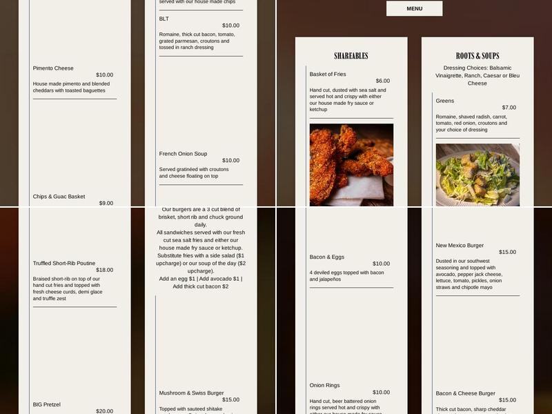 Ali's Bar and Grill Menu