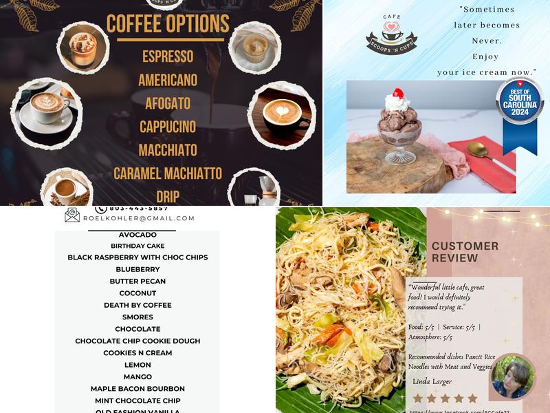 Scoops 'N Cups Cafe Menu
