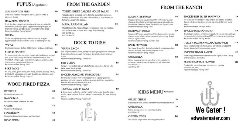 Edgewater Coastal Bar & Grill Woodland Menu