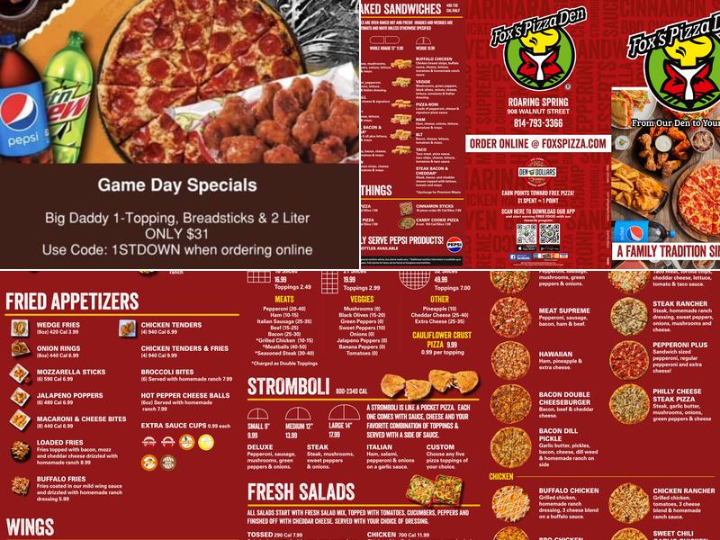 Fox's Pizza Den Menu