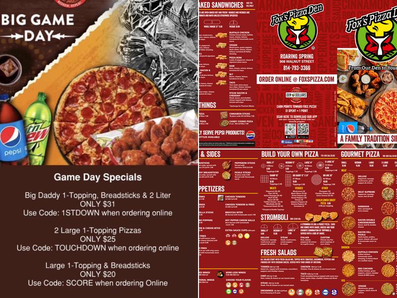 Fox's Pizza Den Menu