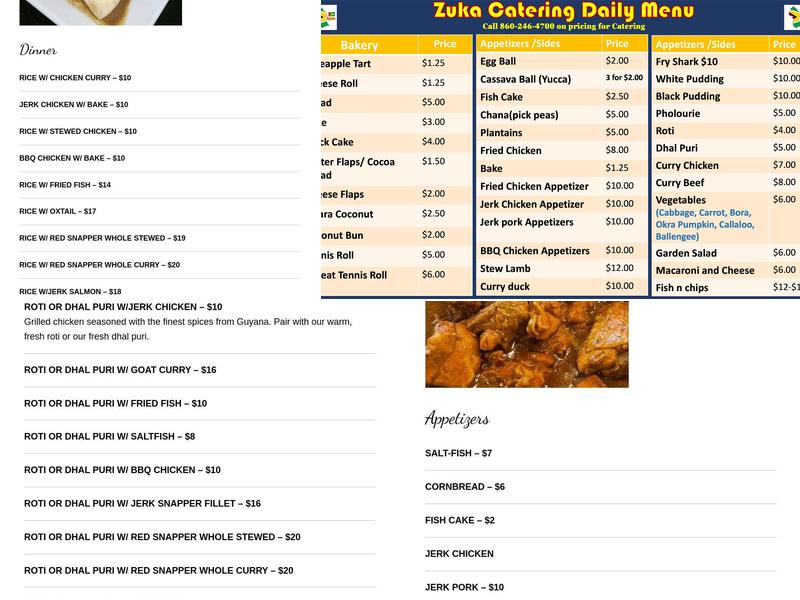 Zuka Catering Menu