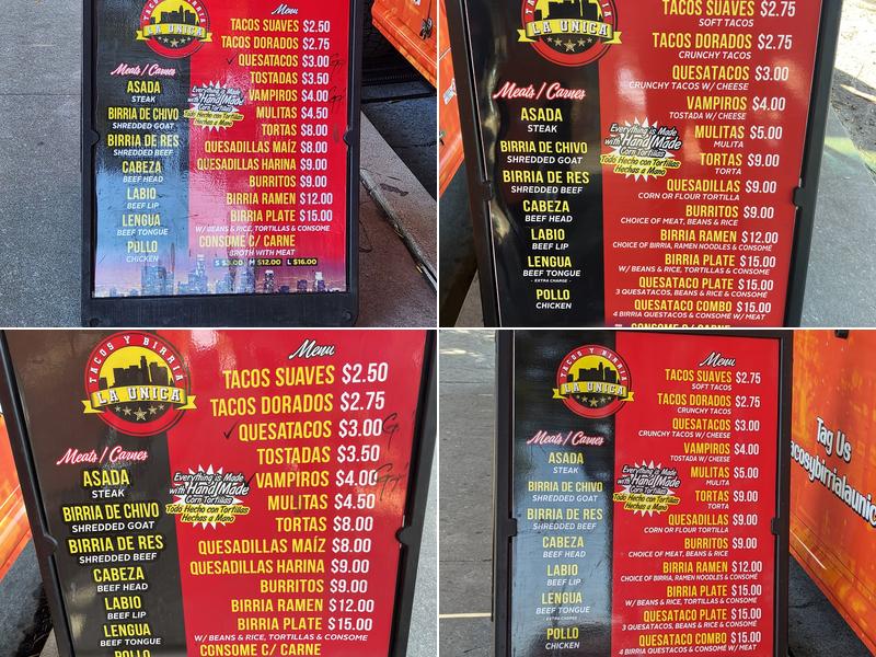 Tacos y Birria La Unica - Mid City Menu