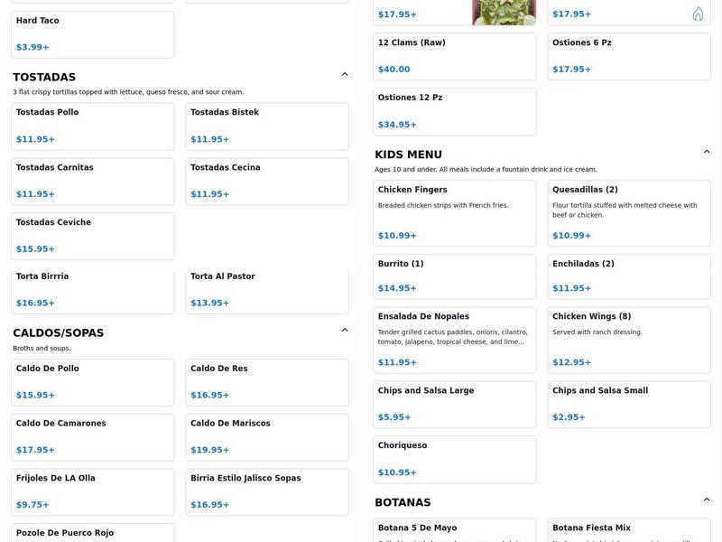 El Zapata 3 Restaurant Menu