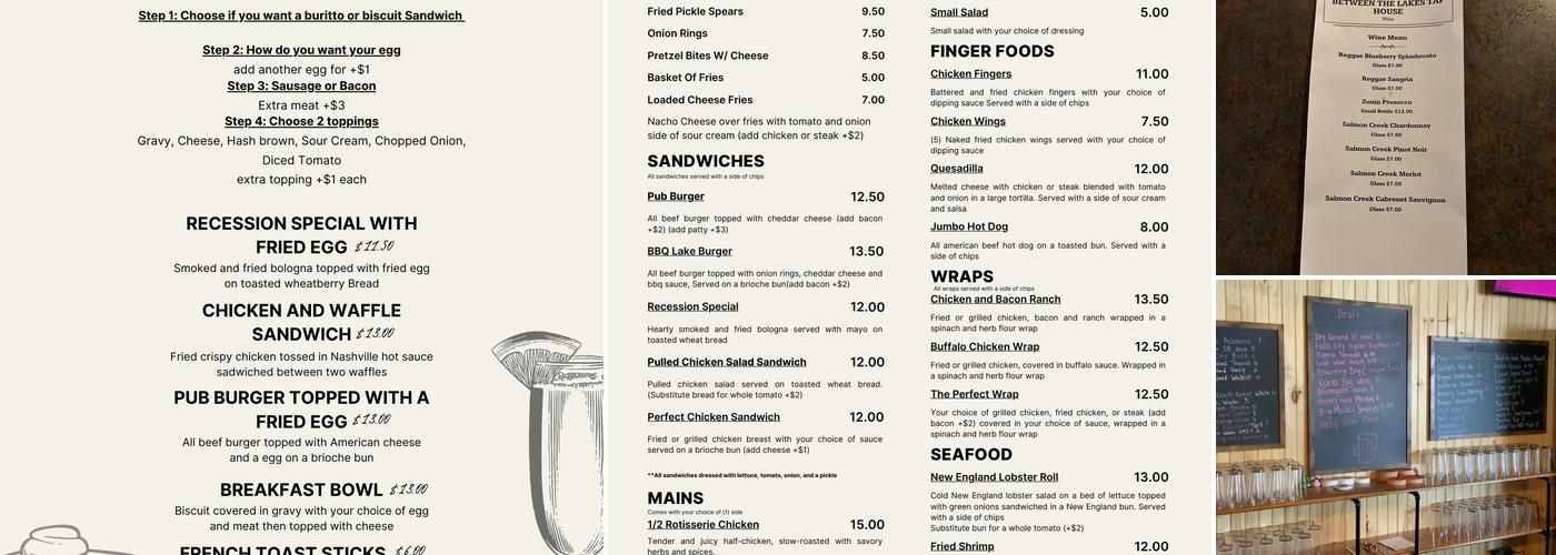 Between The Lakes Tap House Menu