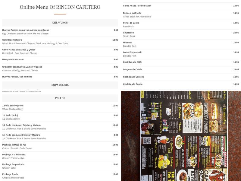 Rincón cafetero Menu