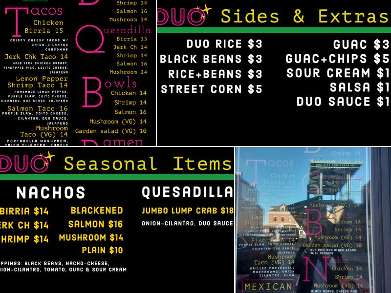 Duo Taco and Bowls Menu