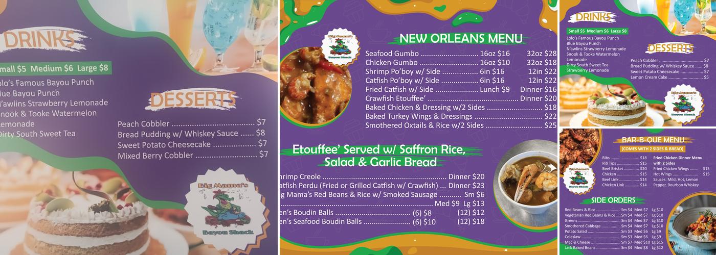 Big Mama's Bayou Shack Menu