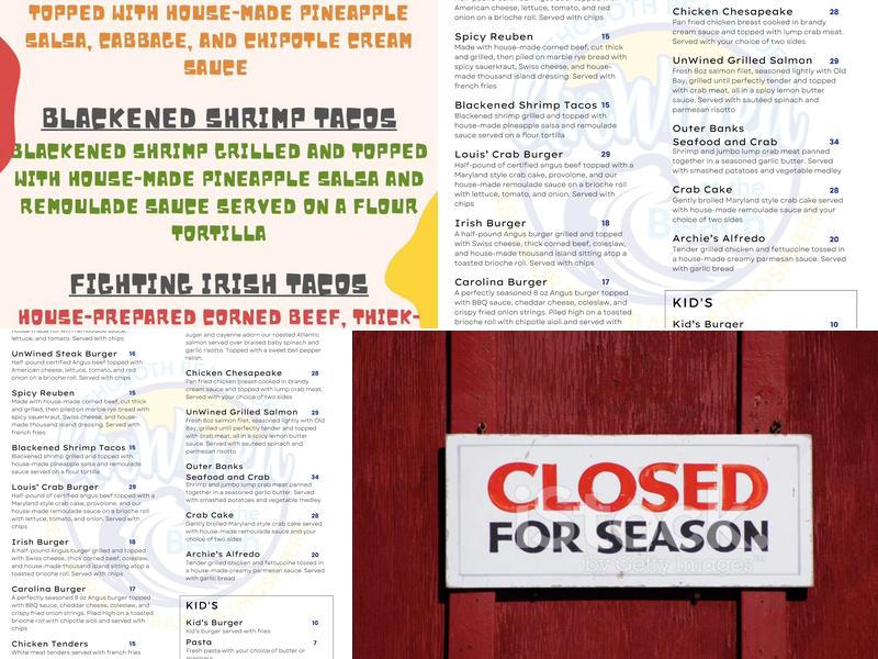 UnWined at the Beach Menu