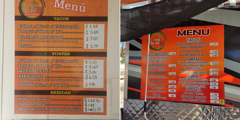 Tacos de la H Menu