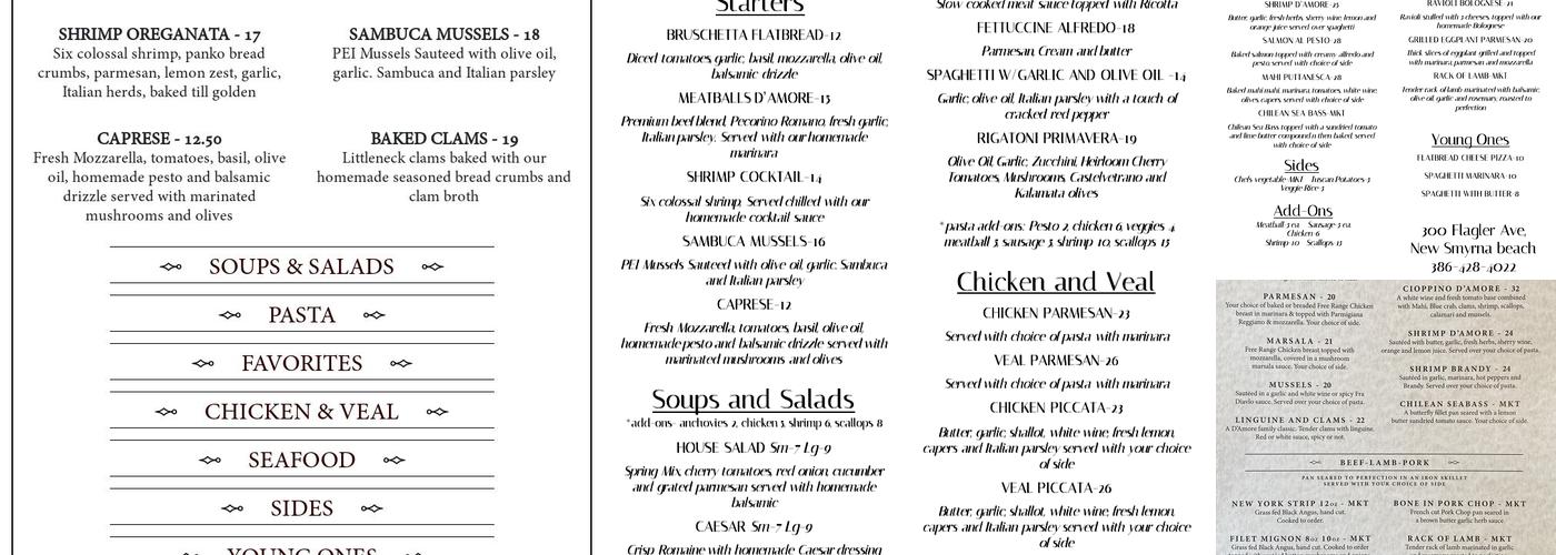 D'Amore's Ristorante Menu