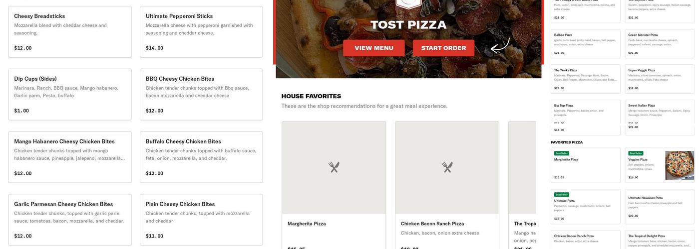 tost pizza Menu