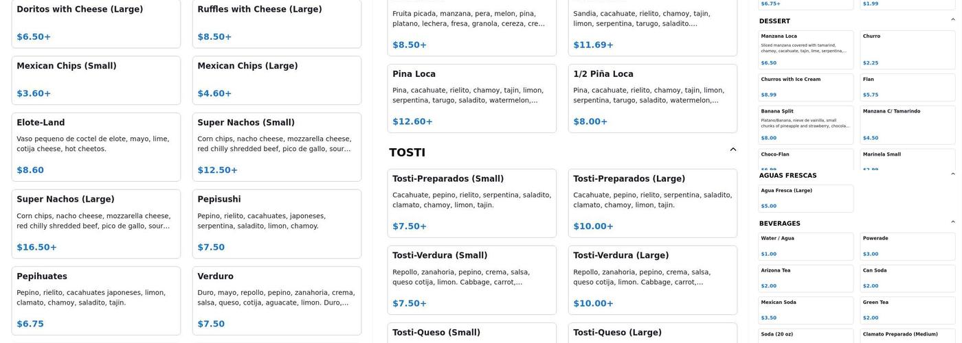 Funland Raspados & Munchies Menu