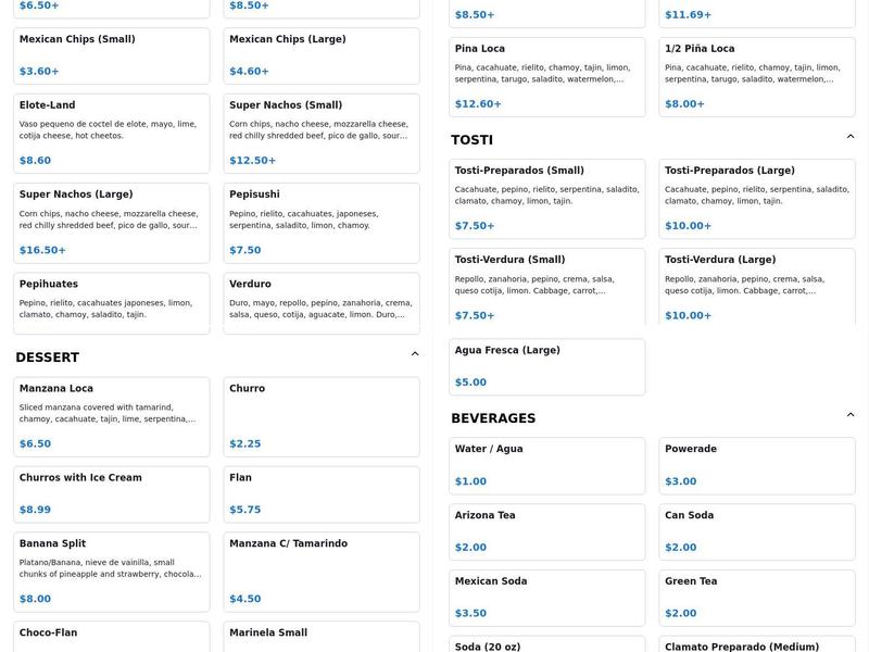 Funland Raspados & Munchies Menu