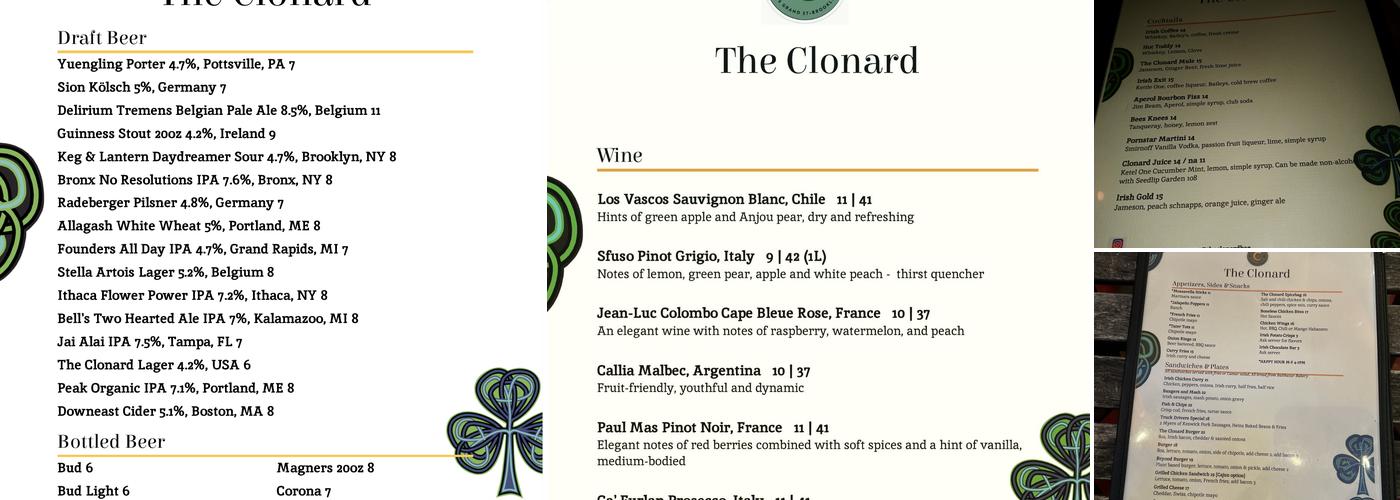 The Clonard Menu