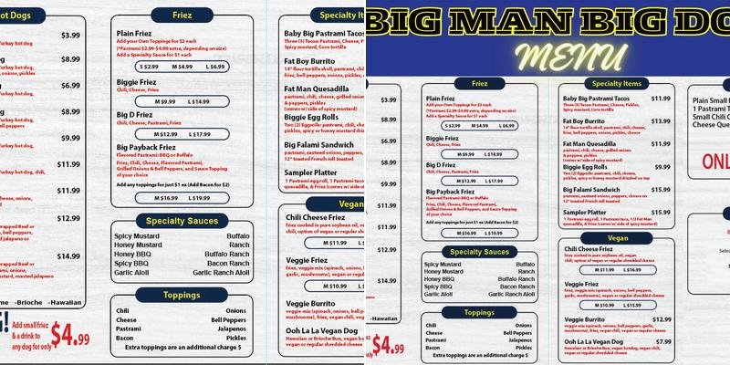 Big Man Big Dogz Menu