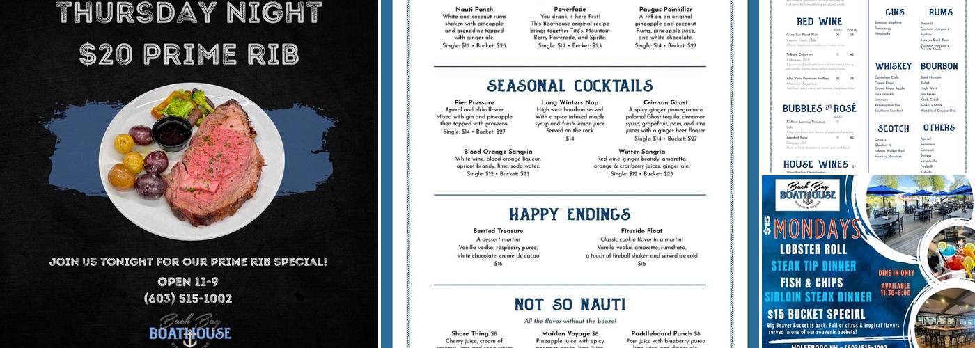 Back Bay Boathouse Menu