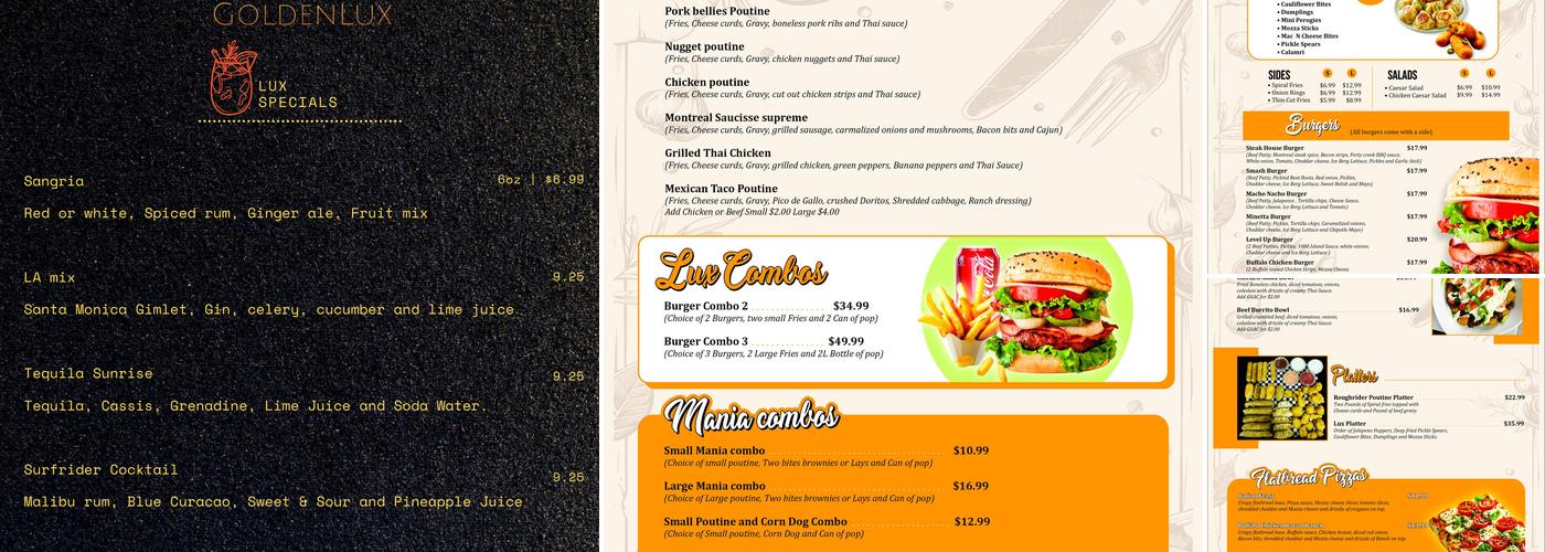 Golden Lux Bar and Restaurant Menu