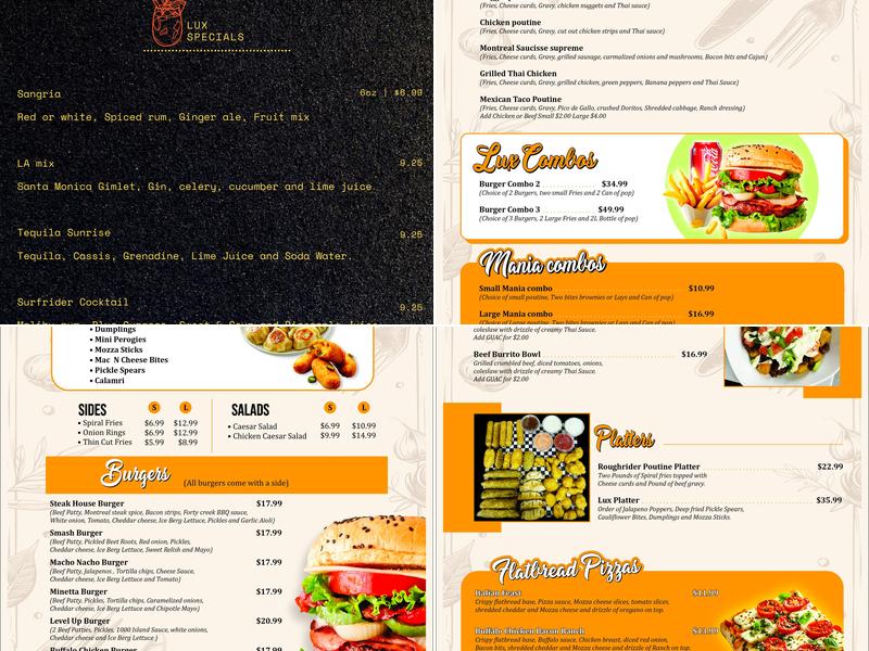 Golden Lux Bar and Restaurant Menu