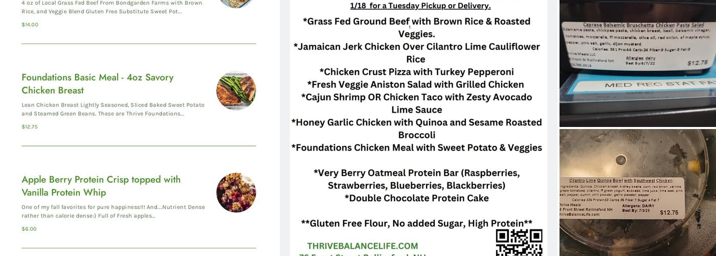 Thrive meals Menu