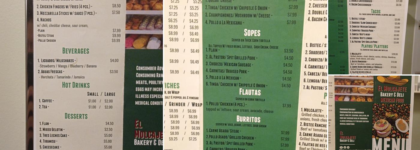 El Molcajete Bakery & Deli Menu