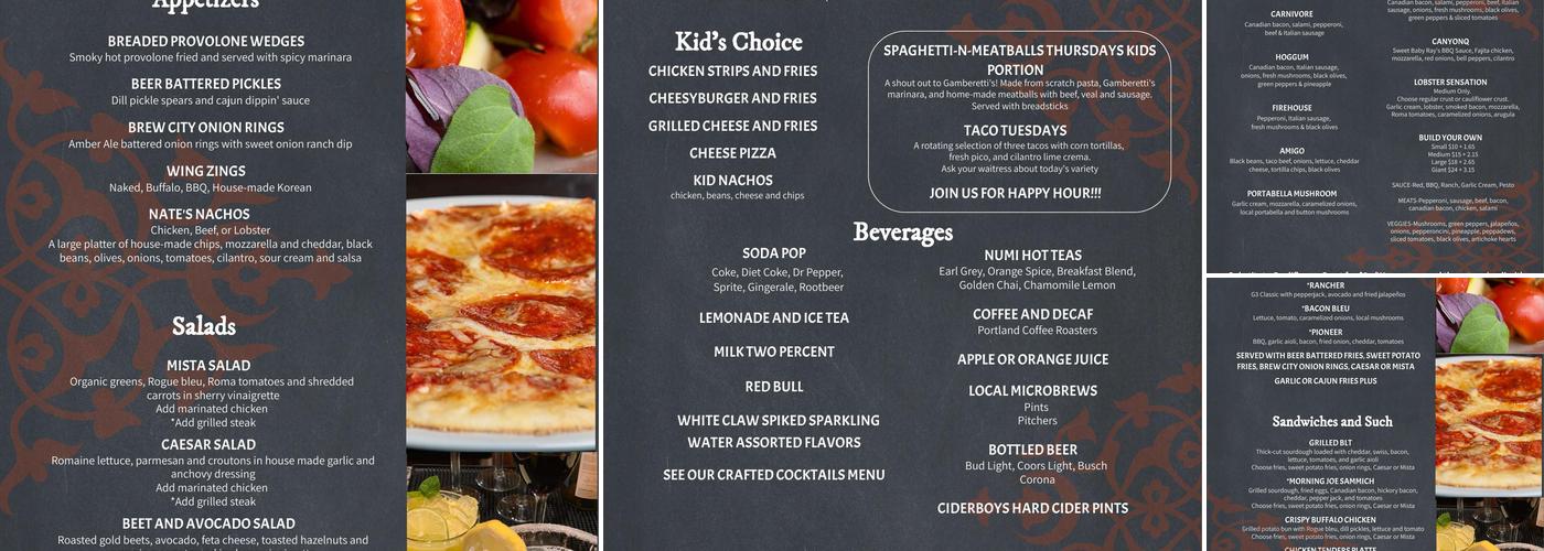 G3 Pizzas & Burgers Menu