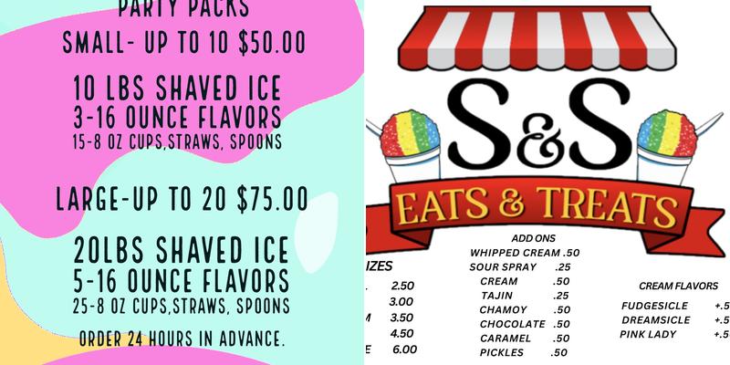 S&S Shaved Ice Menu