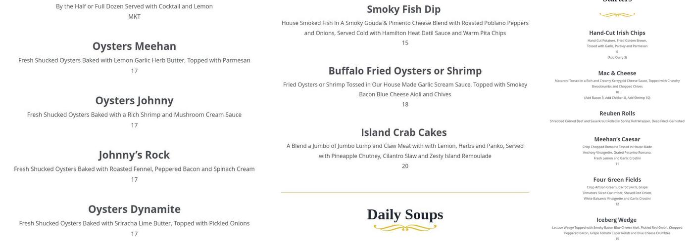 The Backyard at Meehan's Menu