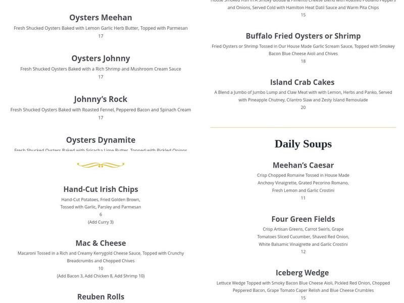 The Backyard at Meehan's Menu