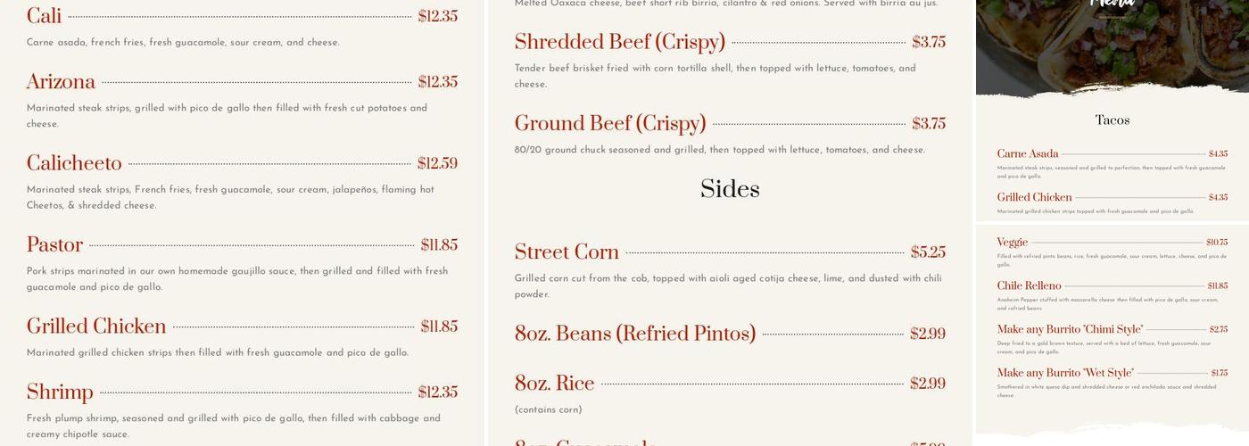 Rosie’s Taco Shop Menu