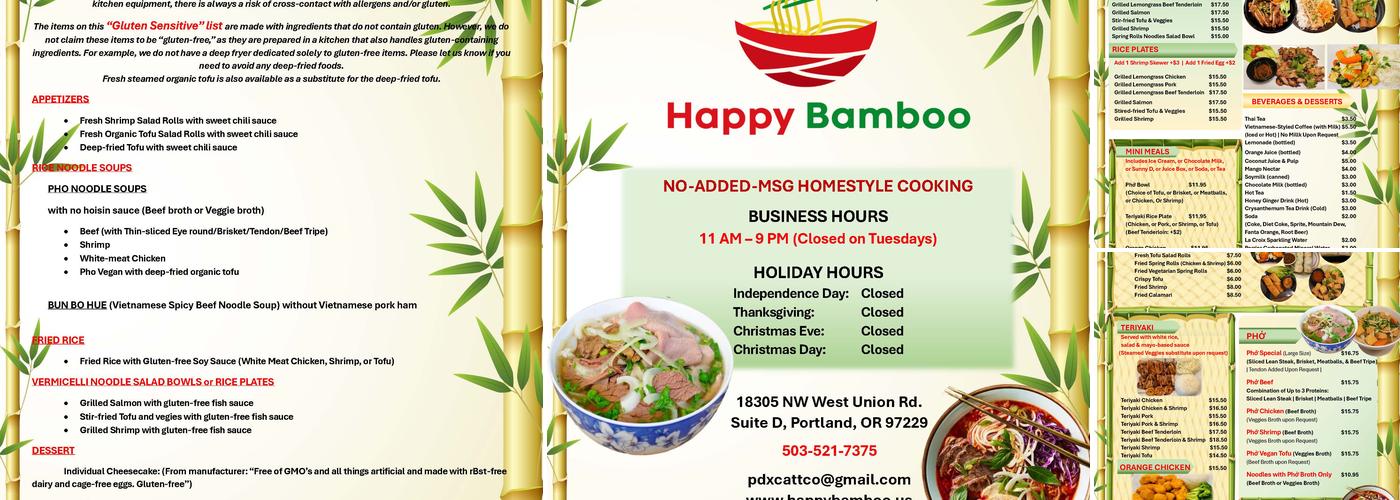 Happy Bamboo Restaurant (Pho & Grill) Menu