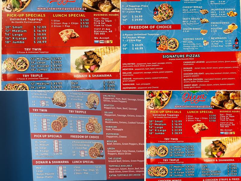 Crowsnest Pass Pizza Menu
