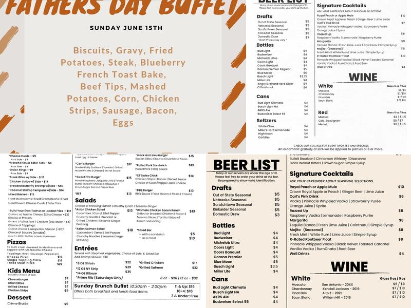 Carl’s Tavern Menu